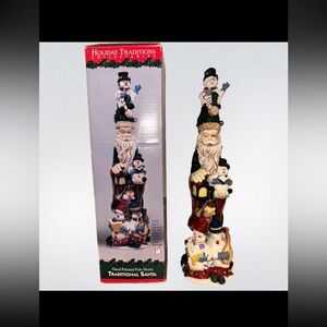 Joelson Traditional Santa W/Snowmen Pencil Figurine‎ Handpainted Poly-Stone